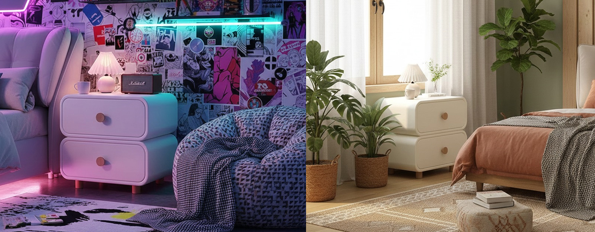 Tủ Đầu Giường 2 Khối Bo Cong