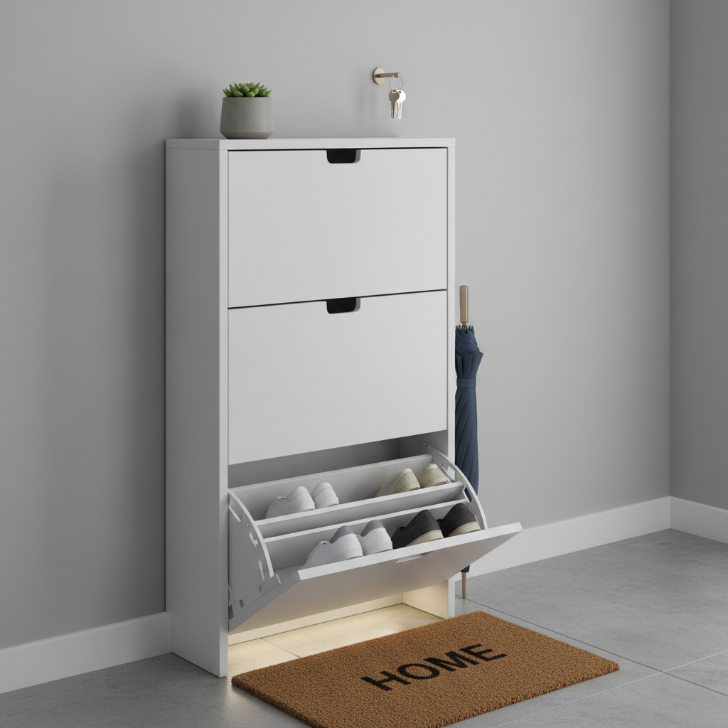 Tủ giày cánh lật màu trắng cho không gian hẹp